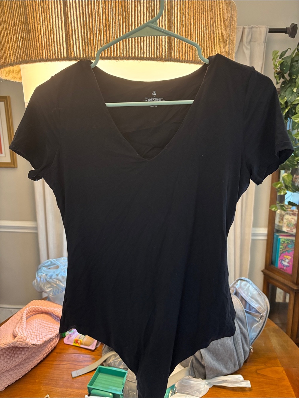 Amazon Black V-Neck Short Sleeve Bodysuit